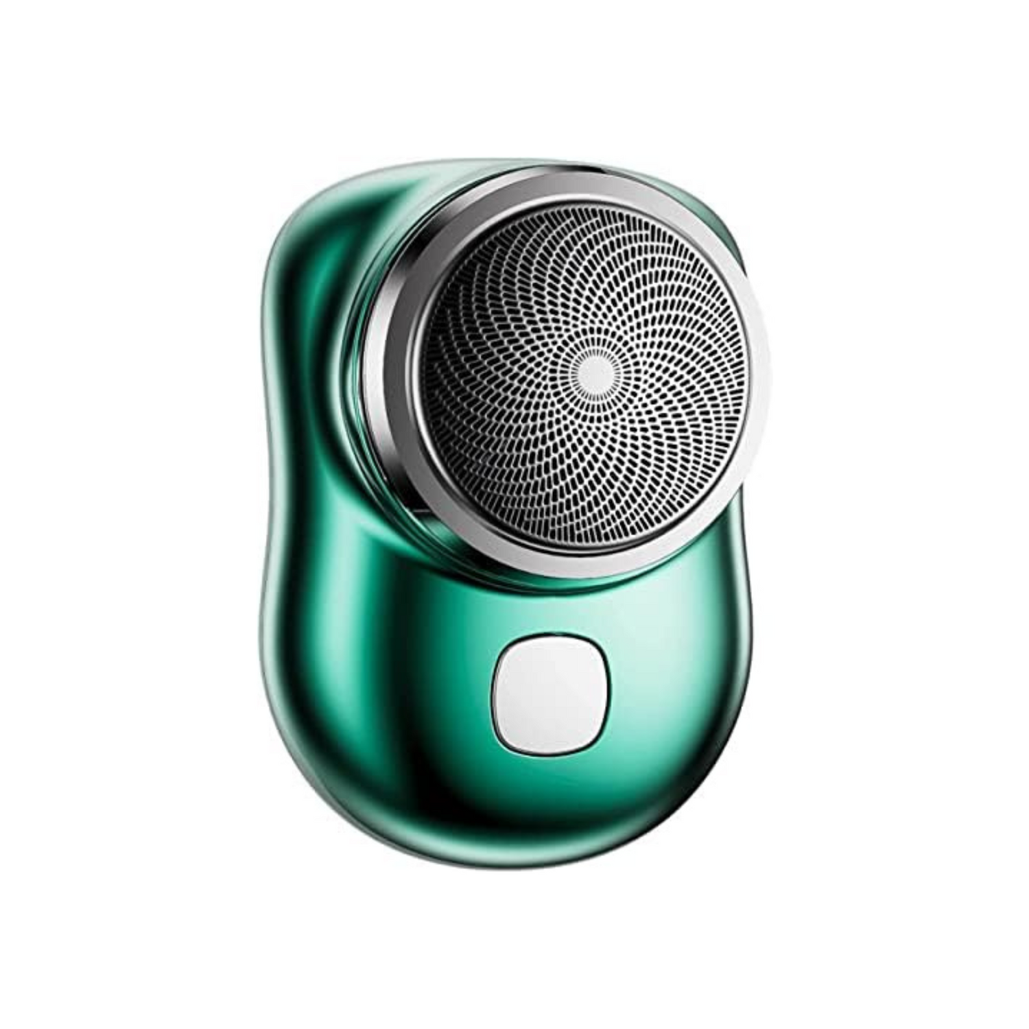 Green electric shaver on a white background